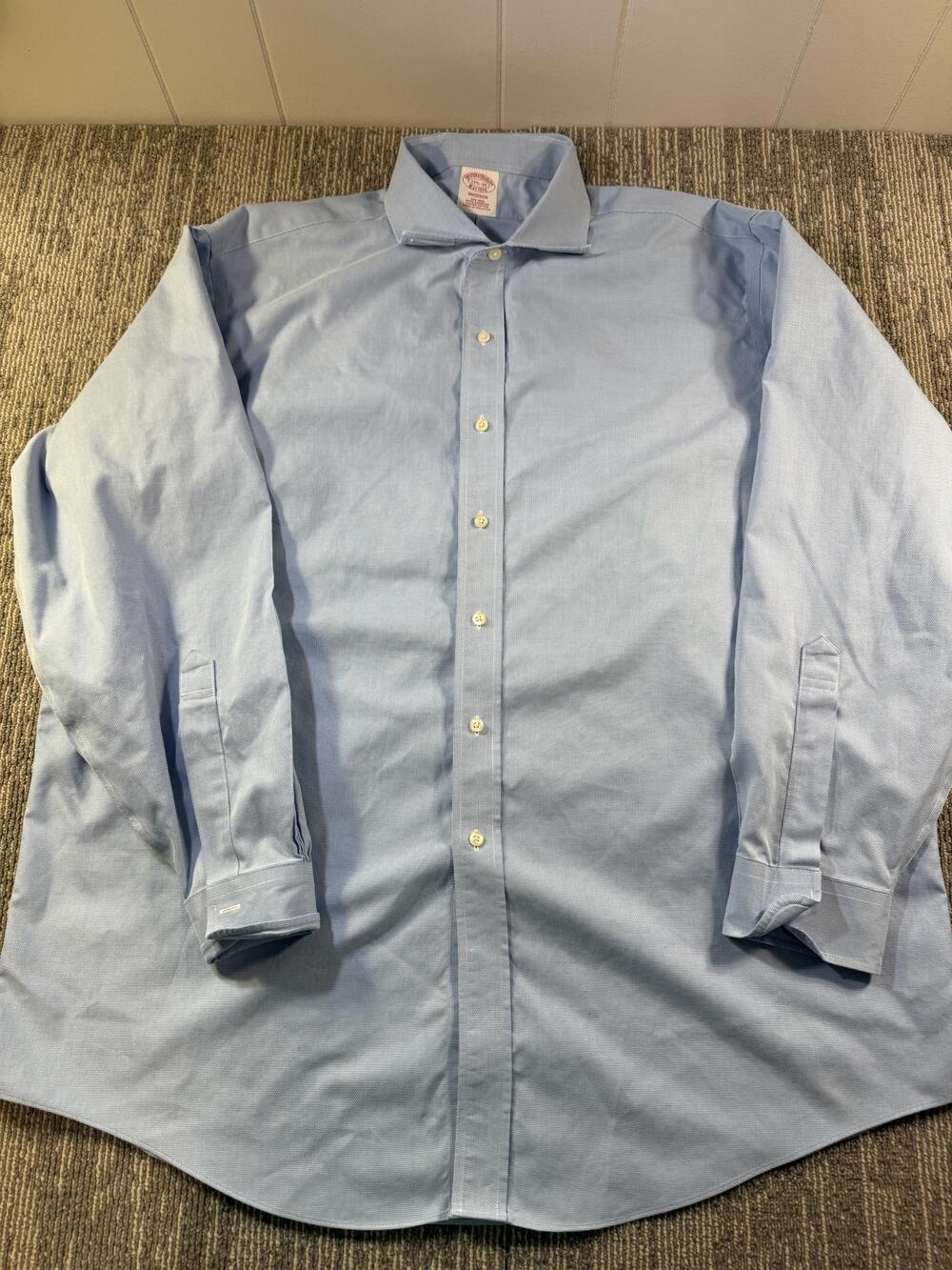 Brooks Brothers Dress Shirt Mens 17.5 34/35 Blue Madison Non Iron Supima LS